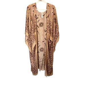 Free People Cream Print Kimono Scarf - One Size